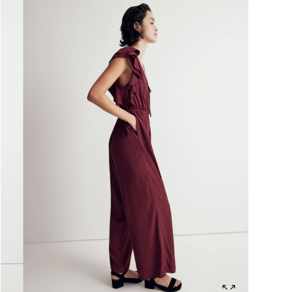 Madewell Wine Red Flutter-Sleeve Jumpsuit - Picture 9 of 14